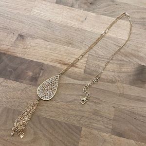 Gold Chain & Champaign Beaded Long Necklace